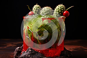 Red green cactus cocktail. Generate Ai