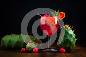 Red green cactus cocktail. Generate Ai