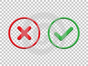 Red and green check marks isolated on transparent background. Vector check mark icons.