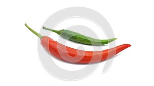 Red and green chili pepper, Hot spice seasoning, Ingredients for spicy food, Isolated on white background.