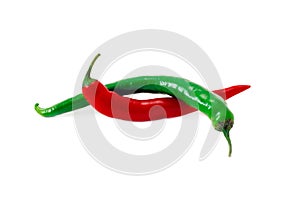 Red and green chili peppers isolated