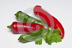 Red and Green Chillies with Parsley and Basil