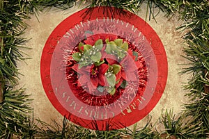 Red and green Christmas decoration grunge background
