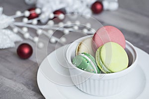 Red and green christmas macaroons