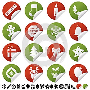 Red and green christmas stickers