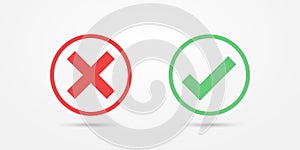 Red and green circle icon check mark icon isolated on transparent background. Approve and cancel symbol for design project.