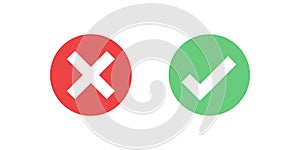 Red and green circle icon check mark icon isolated on transparent background. Approve and cancel symbol for design project photo