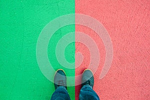 Red and green colored asphalt on street, texture background