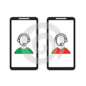 Red and green customer service icons in a smartphone screen