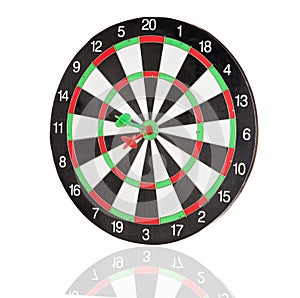 Red and green darts punctured in the center