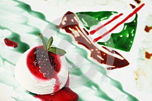 Red green desert with currants delicious