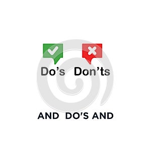 red and green do's and don 'ts bubble icon, symbol simple cartoon trend modern info logotype graphic design concept of rules of