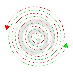 Red and green dotted spiral arrows symbol vector