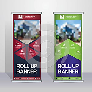 Red,green flag banner business brochure flyer design template vector,modern publication x-banner and roll up, layout in rectangl