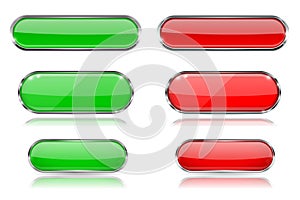 Red and green glass 3d buttons with chrome frame. Oval icons