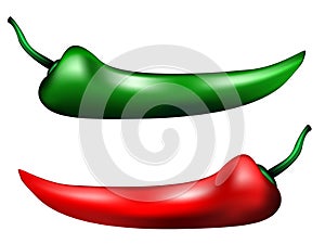 Red and green hot chili peppers