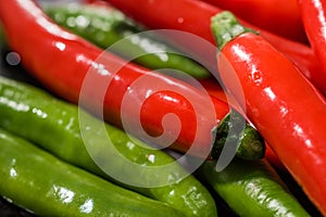 Red and Green hot chilli pepper close up