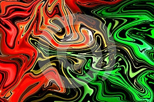 Red and green liquid color. abstract background and texture