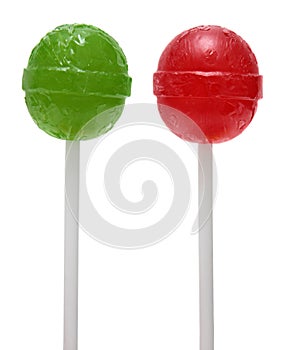 Red and green lollipop isolated white background. With Clipping Path