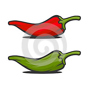Red and Green Mexican Jalapeno Hot Chili Peppers Icons Set. Vector photo