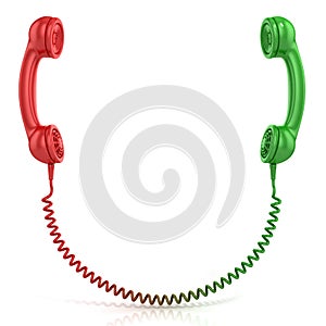 Red and green old fashioned telephone handset