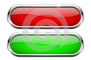 Red and green oval buttons. Glass icons with chrome frame