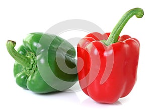 Red green pepper on white background