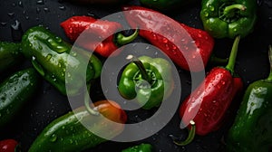 red green Peppers seamless background splash in water generative AI