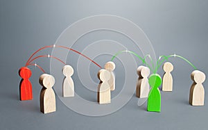 Red and green persons compete for influences on other people. Build support, strengthen your position in a dispute or election.