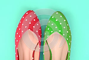 Red and green polka dot flat shoes (Vintage style)