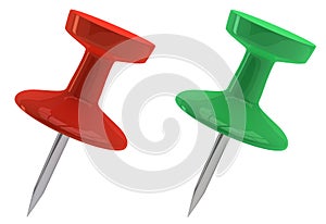 Red and green pushpins