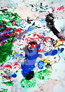 Red green red black gray blue pink colors and hues. Abstract wet paint background. Painting spots.