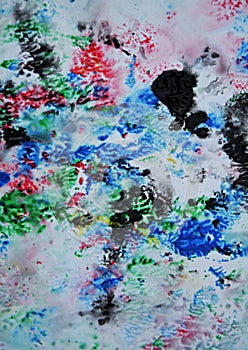 Red green red black gray dark blue pink colors and hues. Abstract wet paint background. Painting spots.