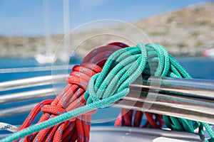 Red and green sailing ropes