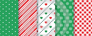 Red green seamless patterns. Christmas backgrounds. Vector illustration