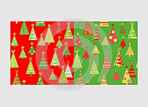 Red and green seamless wrapping paper variation for Christmas, New year and winter holiday with abstract firs