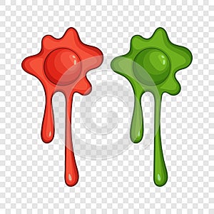 Red and green slime spot icon, cartoon style