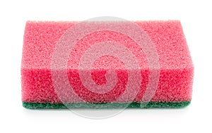 Red and green sponge for washing and cleaning of kitchen ware isolated on a white