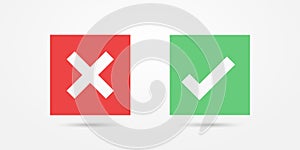 Red and green square icon check mark icon isolated on transparent background. Approve and cancel symbol for design project.