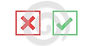 Red and green square icon check mark icon isolated on transparent background. Approve and cancel symbol for design project