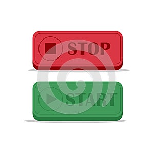 Red and green start and stop button icon isolated on white background. Web elements 3d buttons concept vector illustration