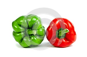 Red green sweet bell pepper sliced isolated on white background