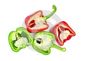 Red green sweet bell pepper sliced isolated on white background