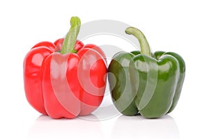 Red and green sweet pepper isolated on a white background