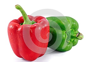 Red and green sweet pepper on a white background