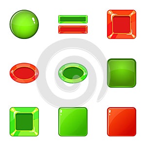 Red and green switch icons set, cartoon style