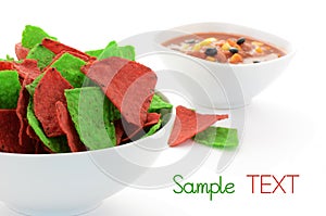 Red and green tortilla chips