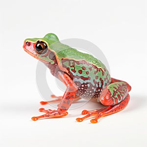 A red and green tree frog isolated on white background.