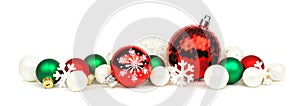 Red, green and white Christmas ornament border