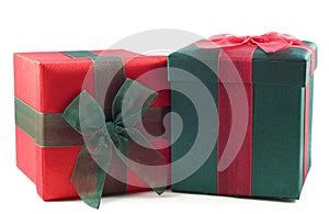 Red and Green Wrapped Gift Boxes